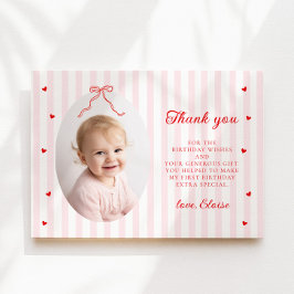Sweetheart Girl 1st Birthday Flat Thank You Card サンキューカード