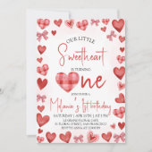 Sweetheart Heart First Birthday Invitation 招待状 (正面)