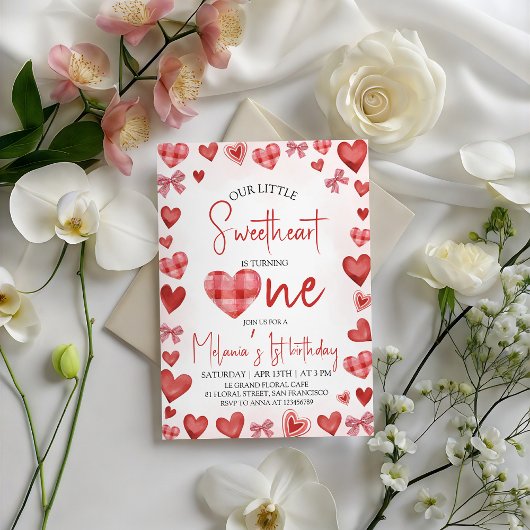 Sweetheart Heart First Birthday Invitation 招待状