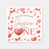 Sweetheart Heart One Birthday Napkin スタンダードカクテルナプキン (正面)