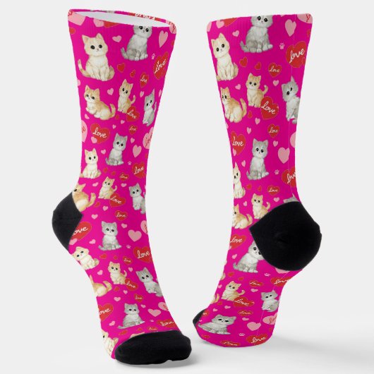 Sweetheart Kitten Valentine's Day Crew Socks ソックス (傾斜あり)
