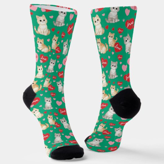 Sweetheart Kitten Valentine's Day Crew Socks ソックス (傾斜あり)