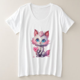 Sweetheart Kitty – Kawaii Pastel Cat Tee プラスサイズTシャツ