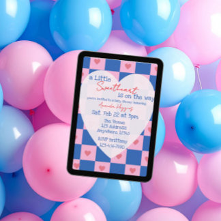 Sweetheart Pink Blue Checker Baby Shower 招待状