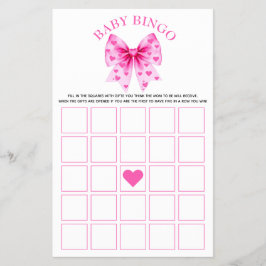 Sweetheart pink bow baby girl shower Bingo game チラシ