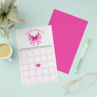 Sweetheart pink bow baby girl shower Bingo game チラシ