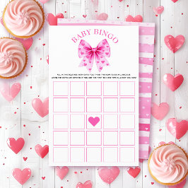 Sweetheart pink bow baby shower Bingo game チラシ