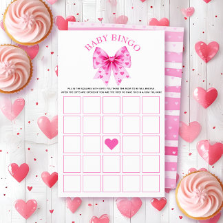 Sweetheart pink bow baby shower Bingo game チラシ