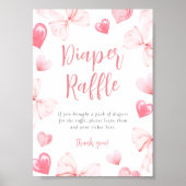 Sweetheart Pink Bow Diaper Raffle Table Sign ポスター (正面)