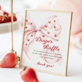 Sweetheart Pink Bow Diaper Raffle Table Sign ポスター
