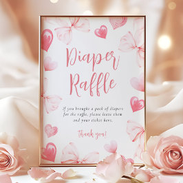 Sweetheart Pink Bow Diaper Raffle Table Sign ポスター