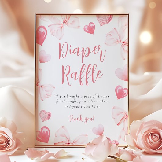 Sweetheart Pink Bow Diaper Raffle Table Sign ポスター