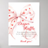 Sweetheart Pink Bow Diaper Raffle Table Sign ポスター (正面)