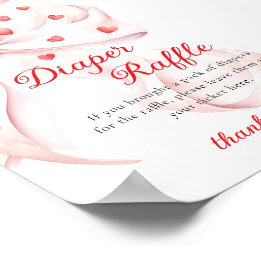 Sweetheart Pink Bow Diaper Raffle Table Sign ポスター (角)