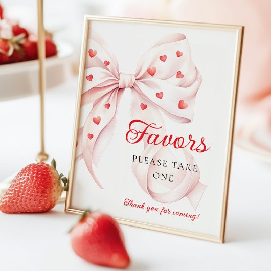Sweetheart Pink Bow Favors Baby Shower Table Sign ポスター
