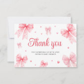 Sweetheart Pink Bow Girl Baby Showerありがとう カード (正面)