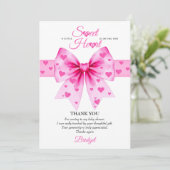 Sweetheart pink bow Valentines girl baby shower サンキューカード (スタンド正面)