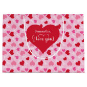 Sweetheart Pink Hearts I Love You Personalized Bag ラージペーパーバッグ (正面)