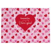 Sweetheart Pink Hearts I Love You Personalized Bag ラージペーパーバッグ (裏面)