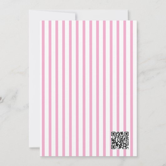 Sweetheart Pink Stripe First Birthday QR Code 招待状 (裏面)