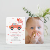 Sweetheart Pink Truck Photo Girl 1st Birthday 招待状 (スタンド正面)