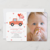 Sweetheart Pink Truck Photo Girl 1st Birthday 招待状 (正面)