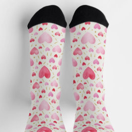 Sweetheart Pink Watercolor & Gold Dash Socks ソックス