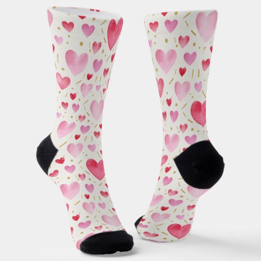 Sweetheart Pink Watercolor & Gold Dash Socks ソックス (傾斜あり)