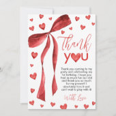 Sweetheart Red Bow Thank You Card 招待状 (正面)