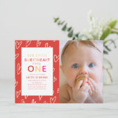 Sweetheart Red Valentine's Day 1st Birthday写真 招待状 (スタンド正面)