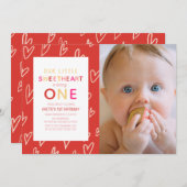 Sweetheart Red Valentine's Day 1st Birthday写真 招待状 (正面/裏面)