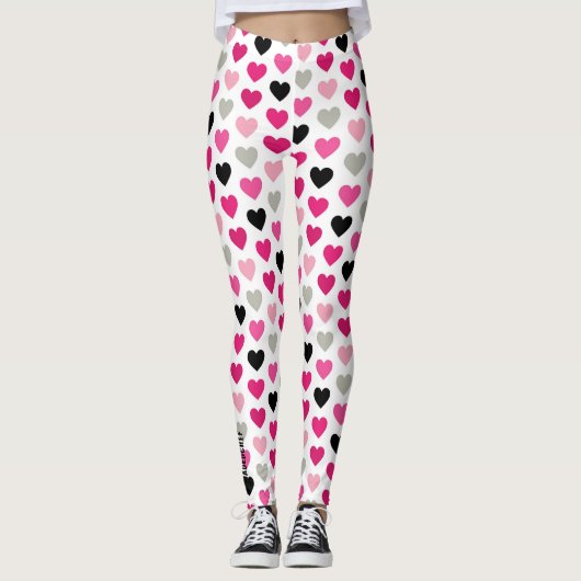Sweetheart Scribbles: Pink and Black Heart Legging レギンス (正面)