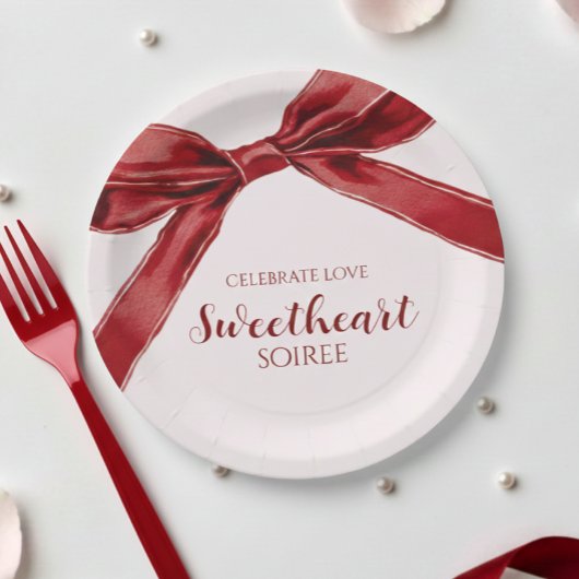 Sweetheart Soiree Elegant Bow Valentines Day Party ペーパープレート