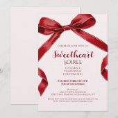 Sweetheart Soiree Elegant Bow Valentines Day Party 招待状 (正面/裏面)