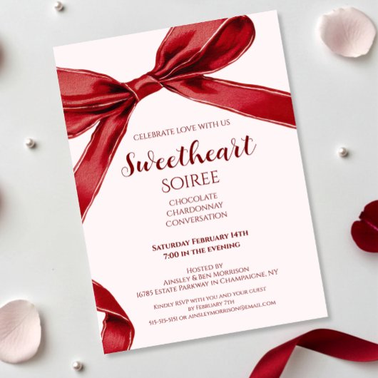 Sweetheart Soiree Elegant Bow Valentines Day Party 招待状