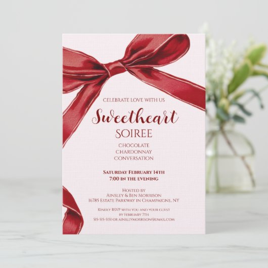 Sweetheart Soiree Elegant Bow Valentines Day Party 招待状 (スタンド正面)