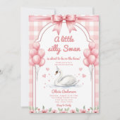  sweetheart Swan blue Gingham Ribbon floral girl 招待状 (正面)