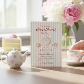 Sweetheart Tea Party Pink Stripe Baby Shower 招待状