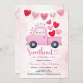 Sweetheart Valentine 1st Birthday Truck Balloon  招待状 (正面/裏面)