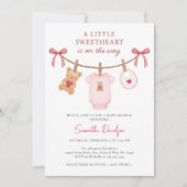 Sweetheart Valentine Teddy Bear Pink Baby Shower 招待状 (正面)