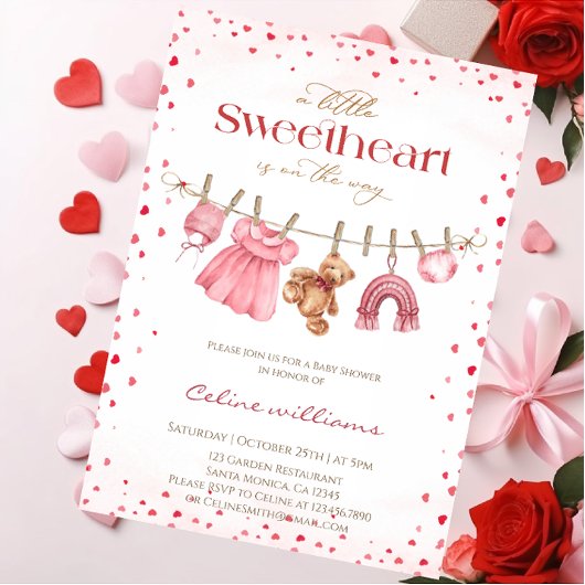 Sweetheart valentine's clothesline baby shower 招待状