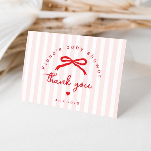 Sweetheart Valentines Coquette Bow Baby Shower サンキューカード