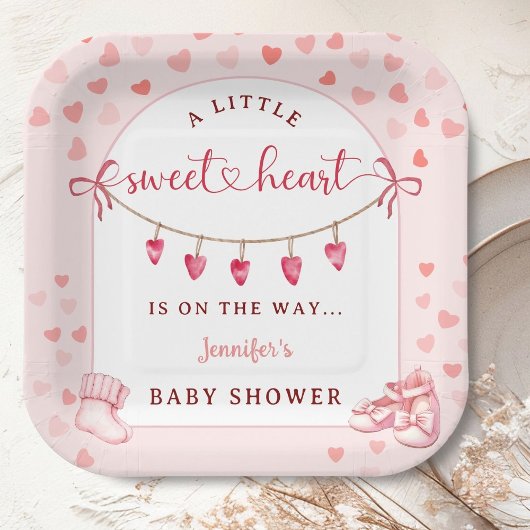 Sweetheart Valentine's Day Girl Baby Shower ペーパープレート