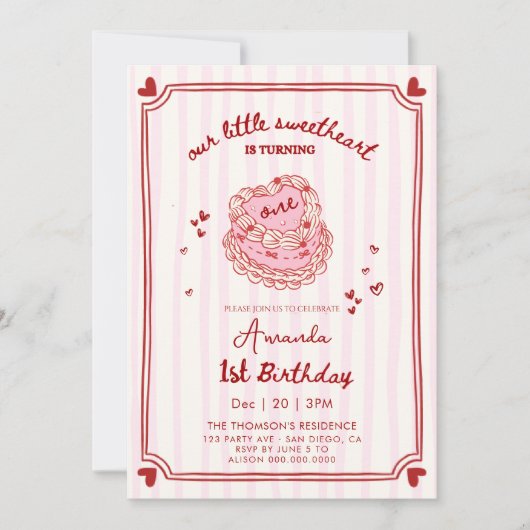 Sweetheart Valentines Hand Drawn Birthday 招待状 (正面)