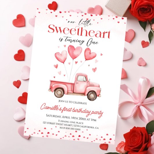 Sweetheart valentine's truck Girl birthday 招待状