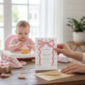 Sweetheart Watercolor Bow First Birthday QR Code I 招待状