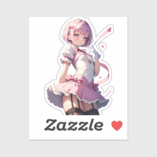 Sweethearted Pink-Haired Anime Beauty シール