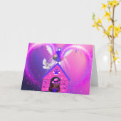 Sweetheart's Pink & Purple Dog House Greeting Card カード (黄色い花)