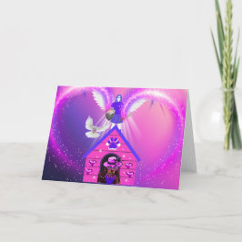 Sweetheart's Pink & Purple Dog House Greeting Card カード
