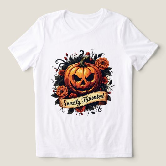 Sweetly Haunted Gothic Floral Pumpkin - Halloween  トライブレンドＴシャツ (デザイン正面)